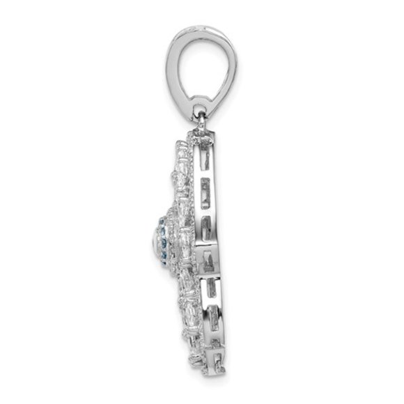 925 Sterling Silver Created White & Blue CZ Hamsa Hand Charm Necklace Pendant - Picture 3 of 3